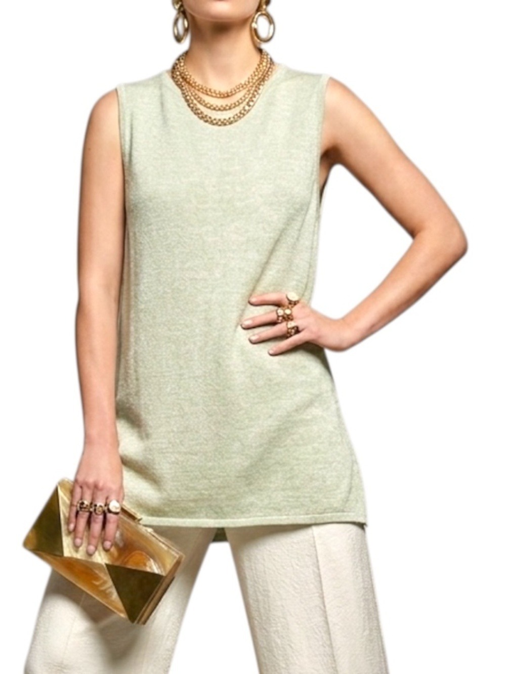 Simons Contemporaine pure linen sage green knit sleeveless old money tunic top M
